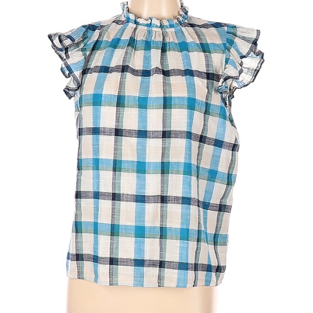 a.n.a. Plaid Sleeveless Top with Ruffles Large Petite